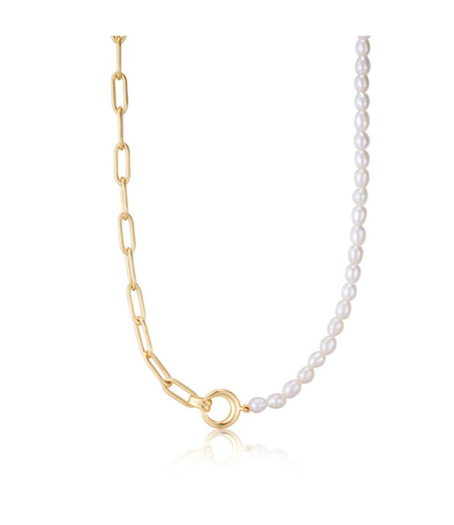 Juwelen Ania Haie | Ania Haie Halsketting Gold Pearl Chunky Link Chain