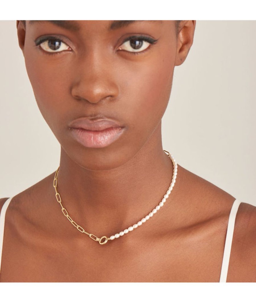 Juwelen Ania Haie | Ania Haie Halsketting Gold Pearl Chunky Link Chain