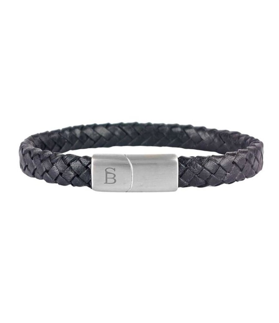 Heren Steel & Barnett | Steel & Barnett Leather Bracelet Riley Black M