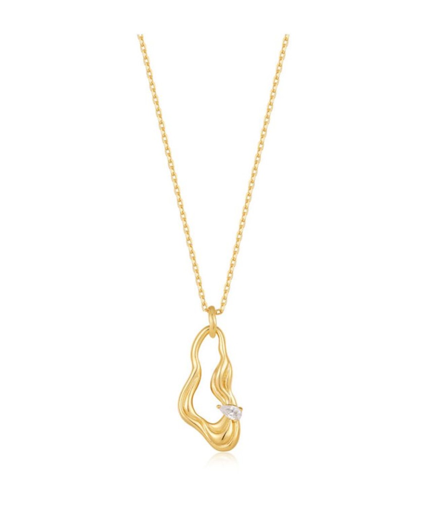 Juwelen Ania Haie | Ania Haie Halsketting Taking Shapetwisted Wave Drop Pendant Gold