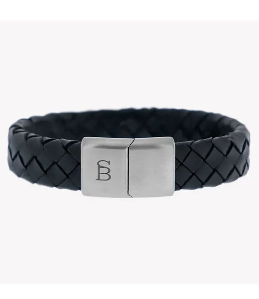 Heren Steel & Barnett | Steel & Barnett Leather Bracelet Preston Matt Black M