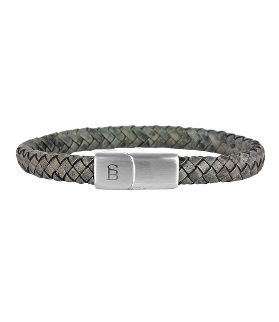 Heren Steel & Barnett | Steel & Barnett Leather Bracelet Riley Dark Green M